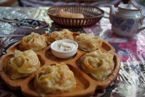 Pumpkin manti at Bibikhanum Teahouse in Samarkand