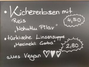 Different vegan soups and other dishes. at Cigköftem Sedelhöfe in Ulm