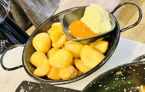 Lovely patatas bravas..,will do sauce on side for vegans 🌟🌟🌟🌟😊  at Casa Vani in Valencia