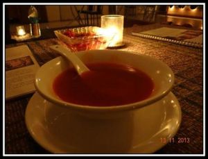 Vine tomato soup at Beatles Cafe in Rishikesh