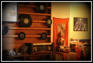 music library at Beatles Cafe in Rishikesh