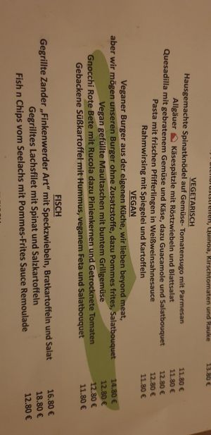 Part of the menu at Stragula in Munich