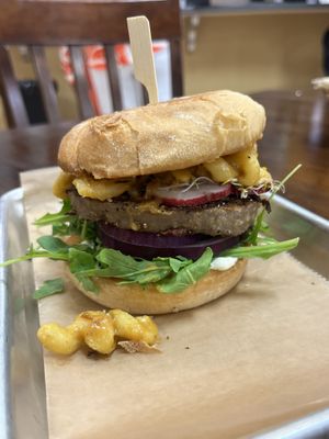 Mac & Cheese Burgerr  at Divine Leaf Vegan in Wesley Chapel