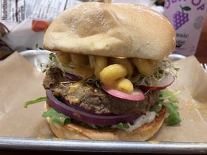 Mac and cheese vegan burger. Yum!!!!  at Divine Leaf Vegan in Wesley Chapel