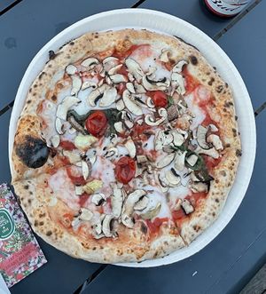 mushroom pizza with vegan cheese   at Nappo in Istanbul
