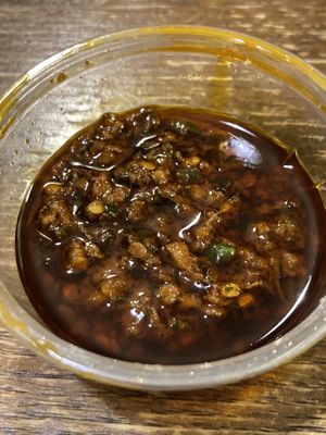 Hot sauce side  at Bunna Cafe in Brooklyn