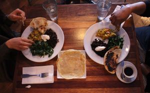 Ethiopian vegan brunch. at Bunna Cafe in Brooklyn