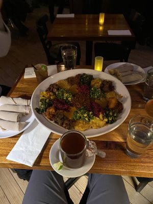 Feast for 3 and shai tea   at Bunna Cafe in Brooklyn