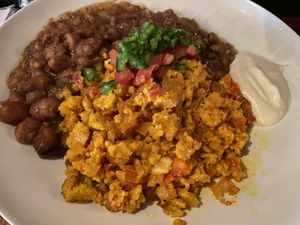 Breakfast Ful and Tofu Scramble (fresh chilis)  at Bunna Cafe in Brooklyn