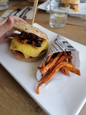 Heura burger at La Salada del Tamariu in Tamariu