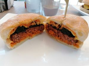 Heura burger at La Salada del Tamariu in Tamariu