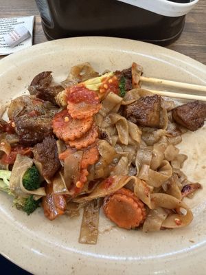 Pad kee mao with mock duck  at Thai Time Cafe in Joplin