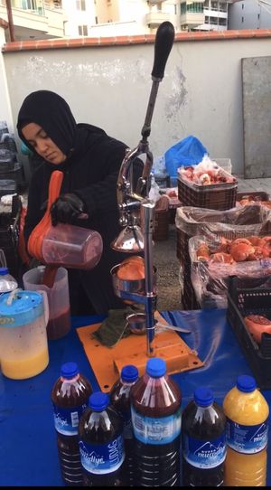 Freshly squeezed orange and pomegranate juice   at Thursday Bazaar in Antalya