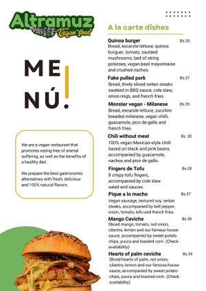 Menú de platos a la carta  at Altramuz in La Paz