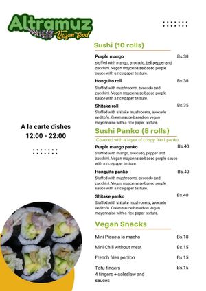 Menú de sushis  at Altramuz in La Paz