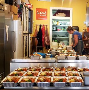 Prepping to finish the Thanksgiving To Go meals in 2024. We're gearing up now to do it again! at So Good Kitchen in Eureka Springs