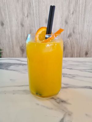 Orange juice at Greens & Grains Cafe in Beaconsfield