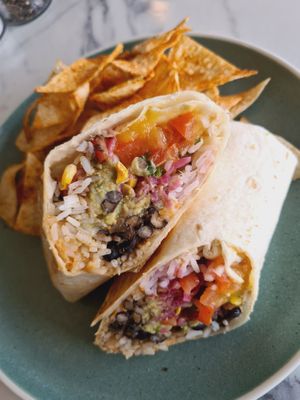 Veg burrito at Greens & Grains Cafe in Beaconsfield