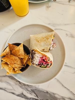 Veg burrito at Greens & Grains Cafe in Beaconsfield