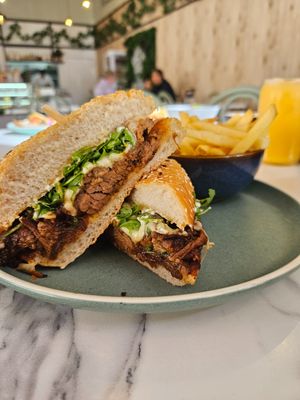 Brisket Sandwich at Greens & Grains Cafe in Beaconsfield