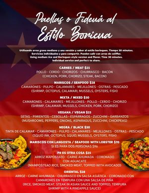 Menú de paellas, incluye la vegana  at A La Paella in Levittown