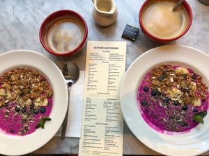 Dragonfruit smoothie bowls and soy lattes at Le Pain Quotidien - Spuistraat in Amsterdam