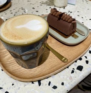 Chocolate bûche & dirty chaii  at Michel MaBelle Saint Pierre in Bordeaux