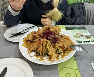 Fattoush salad with warm crisps. ORDER THIS NOW!  at Vegano Mezo in Berlin