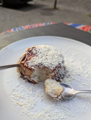 Complimentary dessert... I think it was a rice milk base with date syrup. Super tasty! at Vegano Mezo in Berlin