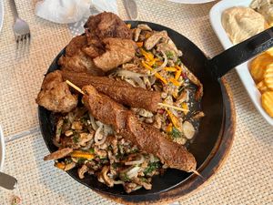 Part of the mixed grilled plate including vegan kebap and schawarma at Vegano Mezo in Berlin