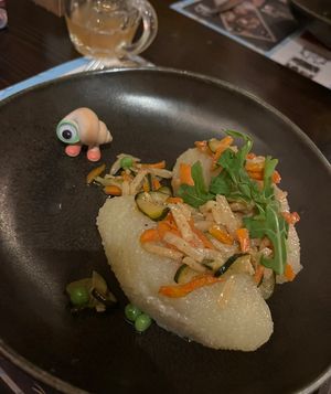 Vegan potato dumplings. You might know them as cepelinai but they’re also called didžkukuliai - which they are on the menu here (which is also in English!)   at Bernelių užeiga in Vilnius