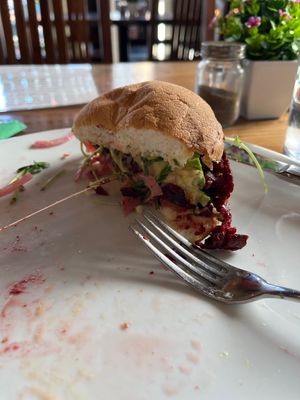 The best, most flavorful plant based burger, made in house, and on a GF bun.   at Organic Farmers Table in Sarasota