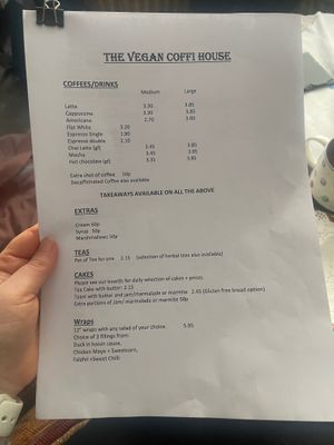 The menu at The Vegan Coffi House in Aberdare