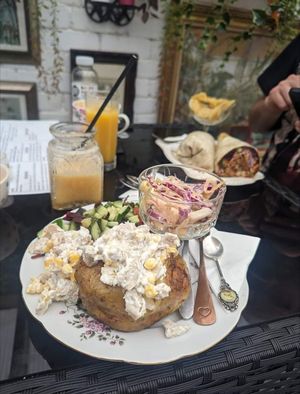 Jacket potato with chicken mayo and sweetcorn at The Vegan Coffi House in Aberdare