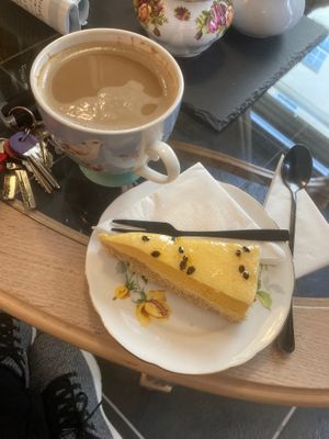 Orange and passion fruit cheezecake at The Vegan Coffi House in Aberdare