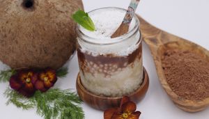 Tapioca Pudding with chocolate and shredded coconut at Earthy Vegan Cuisine in San Jose