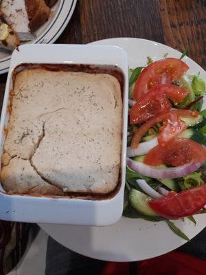 Vegan lasagne with salad at The Annex Cafe in Glenelg