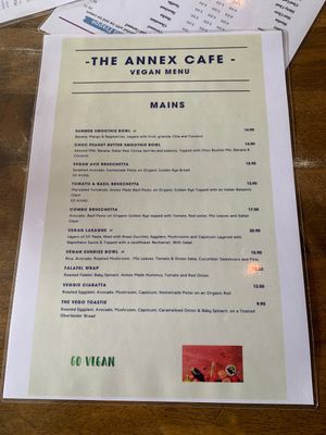 Vegan menu   at The Annex Cafe in Glenelg