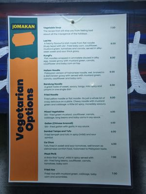 Veg menu at Tony's Corner in Langkawi