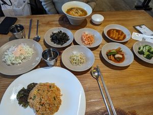 Fried rice with side dishes at Sulgodang in Busan
