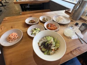 Egan japchae and side dishes    at Sulgodang in Busan