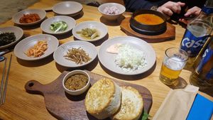 Tofu steak and vegan sides at Sulgodang in Busan