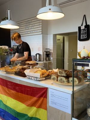 vegan brownies, berry buns and cinnamon buns  at Massolit Bakery & Cafe in Krakow