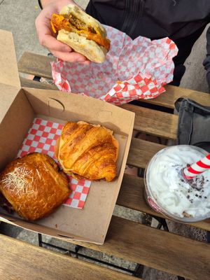 Hashbrown breakfast sandwich, croissant sandwich, pizzeria pan au frommage at Bad Attitude Bread in Toronto