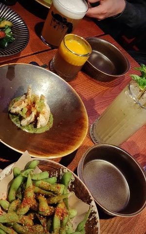 Vegan fried sweetpotato dumplings and edamame! Amazing drinks as well. at Aiko - Maybe closed in Lulea