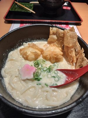 Yuba cheese udon noodles at Kyoto Arashiyama Yosiya in Kyoto