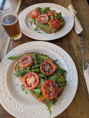 Toast with salmorejo, tomato, avocado and rucola at Wanaka in Tarifa