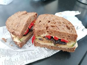 Hummus & grilled veggies sandwich at Food Friends in Groningen