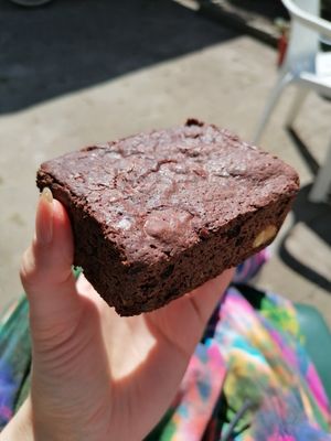 Big piece of vegan brownie at Food Friends in Groningen