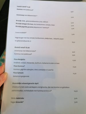 Menu, * is vegan at Food Friends in Groningen